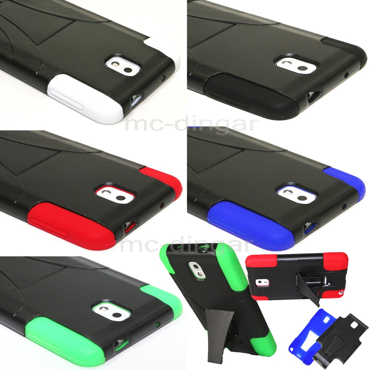 Black Soft Rubber PC Hard Cover Stand Case For Samsung Galaxy Note N9000