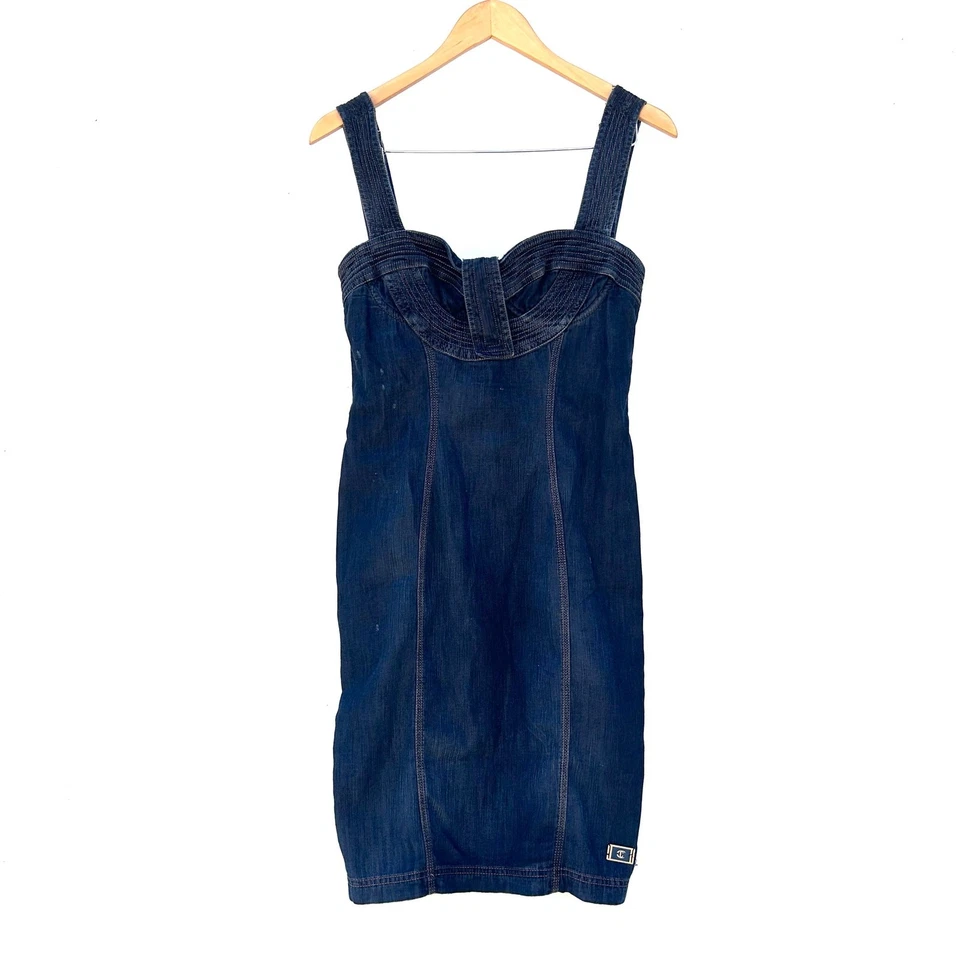 Vintage Roberto Cavalli Y2K 2000s Denim Jean Bustier Mini Dress 44 Size 8 - Image 2 of 4