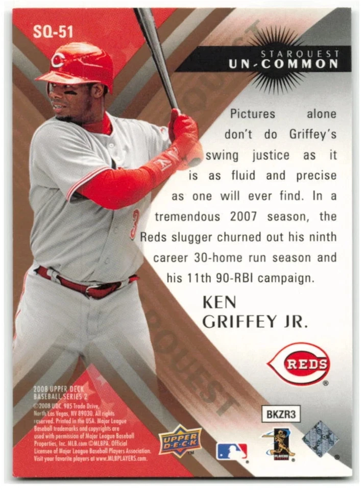 KEN GRIFFEY JR   ⚾UN-COMMON INSERT⚾ 2008 UPPER DECK * STARQUEST SQ-51 * FREE S&H - Image 2 of 2
