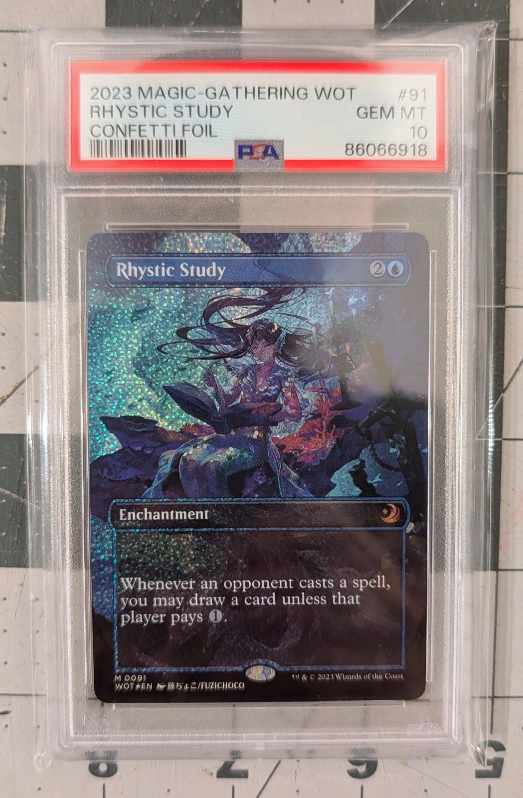 Rhystic Study Confetti Foil Anime Borderless WOT 91 Magic the Gathering PSA 10