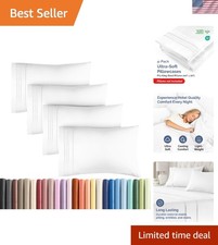 King Pillow Cases Set of 4 - Ultra Soft Cozy Pillowcase Covers - White  Hote...