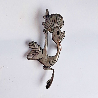 Vintage Brushed Pewter Roadrunner Bird Brooch Pin 2''