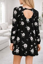 Black Embroidered Mini Dress S Altar'd State Cutout Back Pockets Lined