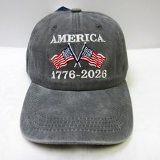 America 1776-2026 American Flag 250th Anniversary Baseball Hat Cap Gray Denim