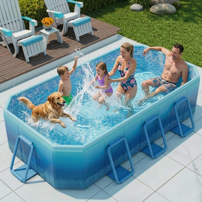 118'' Foldable Pool for Adults and Kids,Non-Inflatable Swimming Pool with Metal F