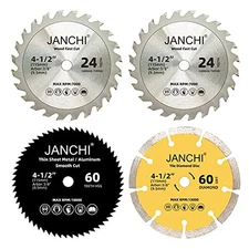 4 Pack Combo 4-1/2 Inch Compact Circular Saw Blade Set with 3/8" Arbor, 24T TCT 