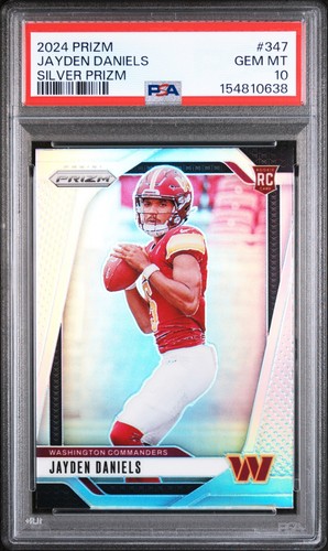 JAYDEN DANIELS 2024 PRIZM SILVER ROOKIE RC #347 PSA 10 GEM MINT! DC #154810638