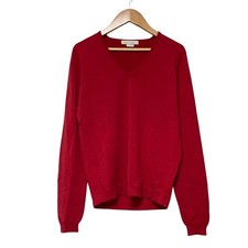 JOHN SMEDLEY Merino Wool V-Neck Knit Sweater, Size M, Red Women USED