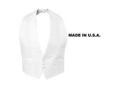 USA ALL COTTON New Men's White Pique Tuxedo Vest Adj Open Back Self tie Bow S-XL