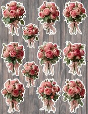 Pink Rose Bouquet Vinyl Die Cut Stickers Set Scrapbooking Laptop Water Bottle
