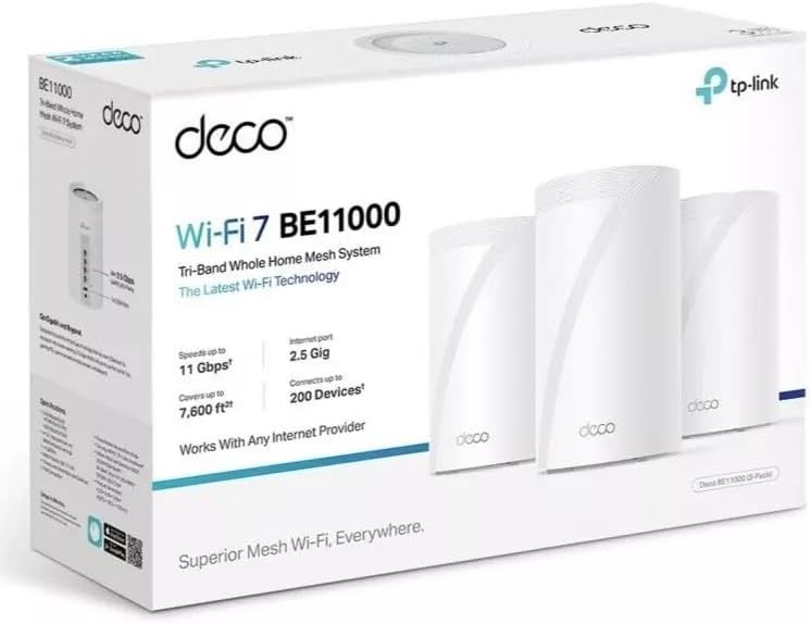 TP-Link – Deco 7 Pro BE11000 Tri-Band Wi-Fi 7 Whole Home Mesh System 3-Pack, New