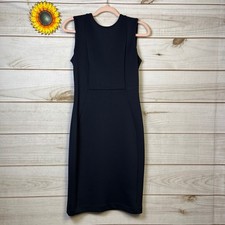 Calvin Klein Sleeveless Sheath Knee Length Dress Navy Blue gold zip 4 sheath