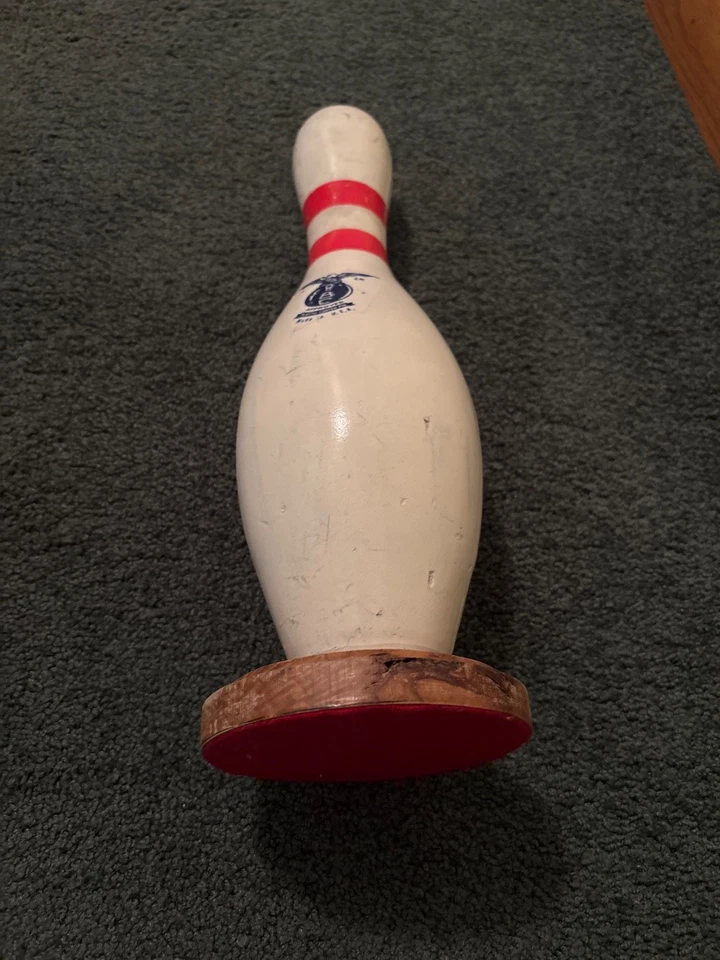 Vintage AMF Bowling Pin Plastic Coated Mounted On Wood Base As Display - Image 2 of 2