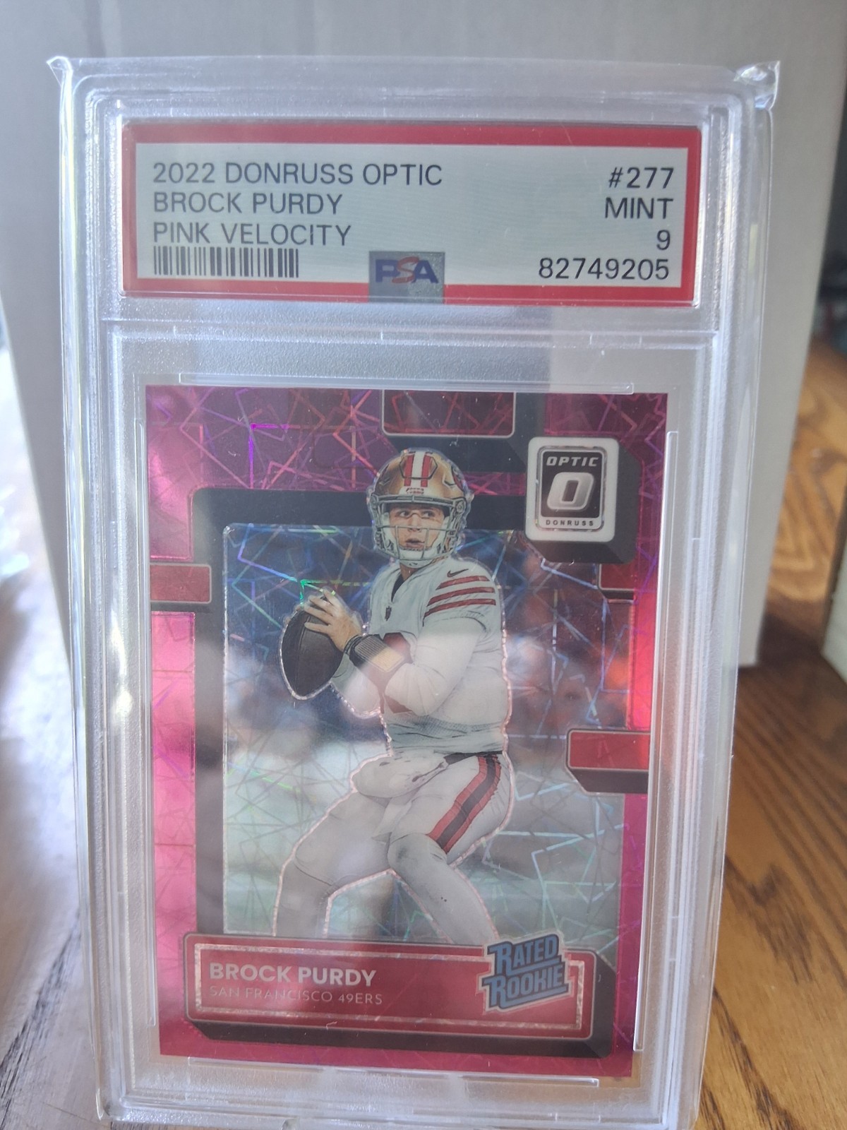 Brock Purdy 2022 Panini Donruss Optic 277 /79 Pink Velocity PSA 9 Mint 49ers RC