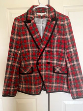 Womans Veronica Beard Harriet Cutaway Red Checked Plais Jacket Blazer Sz 4 New