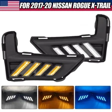 For 2017-2020 Nissan Rogue LED DRL Bumper Turn signal sequential Fog Light Pair