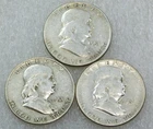 1951 P, D, S Franklin Silver Half Dollar lot of 3 coins in saflip #C291