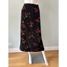 Vintage 90s Black Rose Floral Midi Skirt size XL Red Grunge Whimsigoth Fairy
