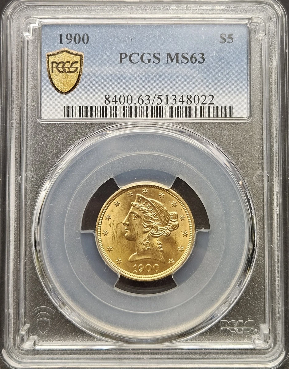 MS 63 Graded 1900 Year Half Eagle $5 US Gold Coins (Pre - 1933