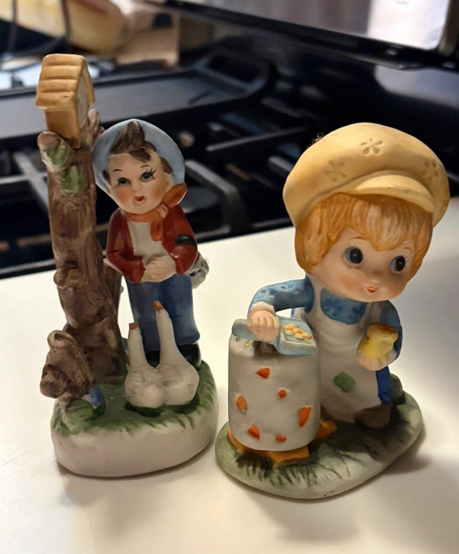 Painted Ceramic Boy Figurines Set of 2 Multicolor People Kids Decor