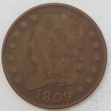 1809 Half Cent Classic Head Old US Coin Copper 1/2 Liberty