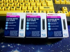 75 CVS HEALTH ADVANCED DIABETIC TEST STRIPS, EXP 3 & 4-27, 3 GOOD SEALED BOXES