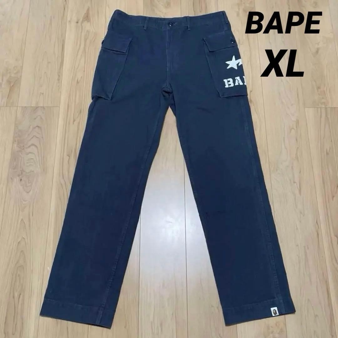 A Bathing Ape BAPE Cotton Herringbone Straight Cargo Pants Navy XL BA0226131