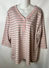 Denim & Co.  Women's Knit 3/4 Pink/Gray Top   Size XL  NWOT   A230874