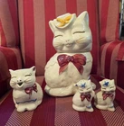 1940s Vintage Shawnee Puss n Boots Cat Cookie Jar, Creamer, Salt & Pepper Shaker