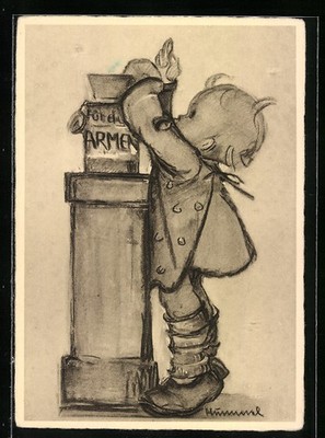 Artist Postcard Hummel: Child at a Donation Box 