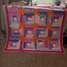 Handmade Patchwork Quilt Kids Girl Non-Standard Multicolor Floral Star Log Cabin