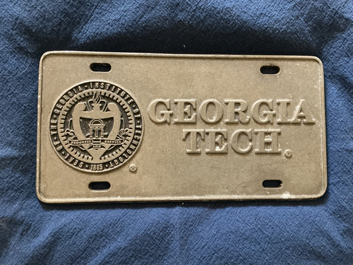Vintage Georgia Tech , collectible Vanity License Plate HEAVY PEWTER