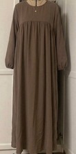 Damen Maxikleid langarm beige unifarben Rundh...