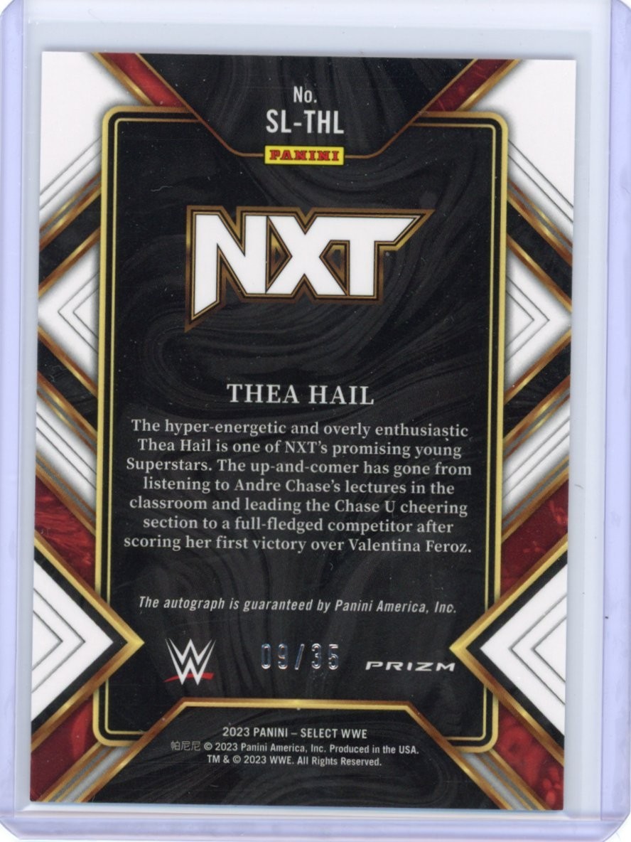 2023 Panini Select WWE Thea Hail Signature Selections Blue Auto /35 RC SP view 2