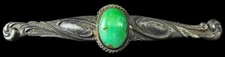 Old 2.75" Long Navajo Harvey Era  Sterling Silver Green Turquoise Pin/Brooch 💚