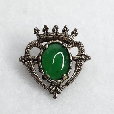 Vintage Miracle Luckenbooth Brooch Celtic Crown Heart Kilt Pin Cloak Green Glass