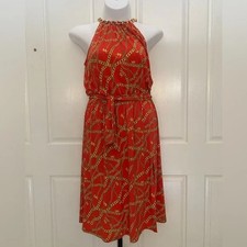 NWT-Michael Kors Elegant Optic Orange Chain Print Halter Dress Sz 1X