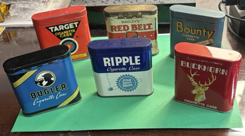 6 Vintage Cigarette Tobacco Tins Target Ripple Bounty Red Belt Bugler Different