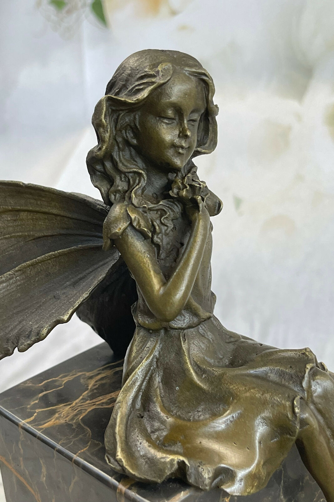Wróżka 100% Brąz Fantasy Art Nouveau Skrzydlate Drewno Nimfa Rzeźba Posąg Figura Nowa, niska cena