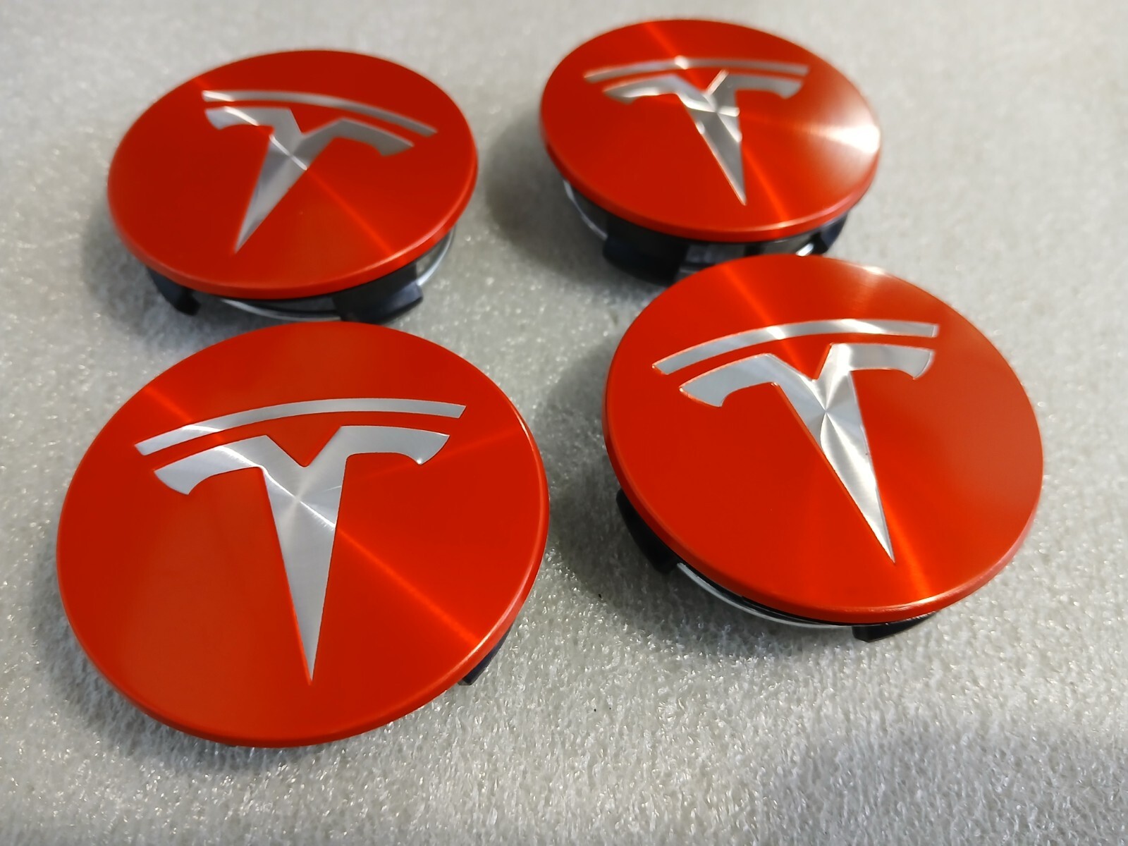 Red Hub Cap SET OF 4 Tesla RED SILVER 56mm Center Hub Caps for Model 3, X, S ...