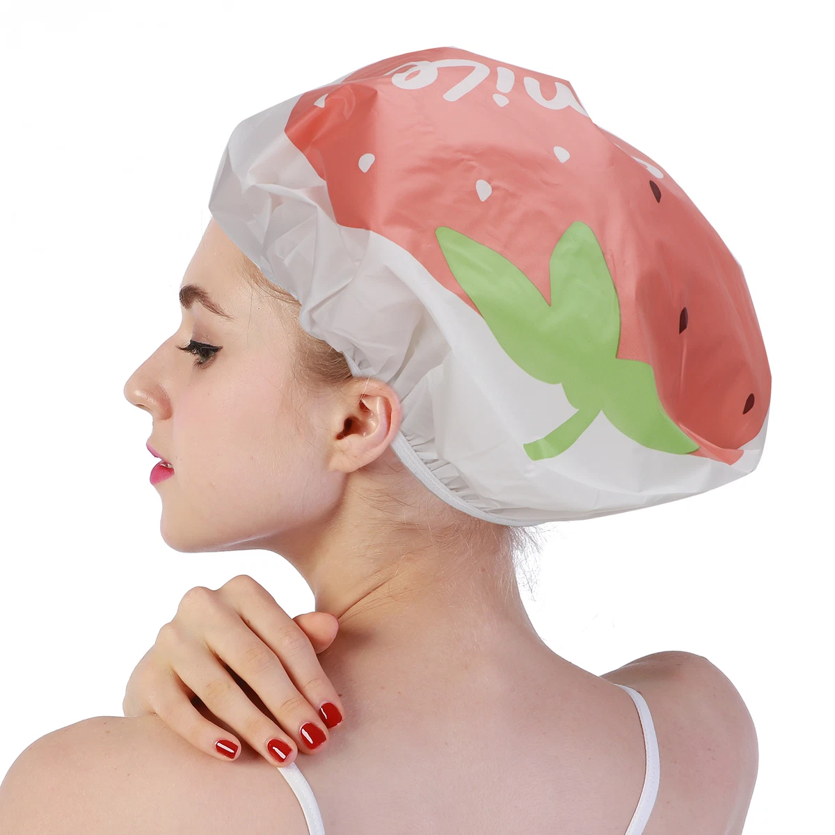 Strawberry 10x Waterproof EVA Plastic Shower Cap Elastic Bathing