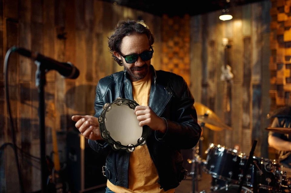 Holz Hand Musikinstrument Percussion Schellentrommel Tamburin Tambourine Schwarz - Bild 2 von 4