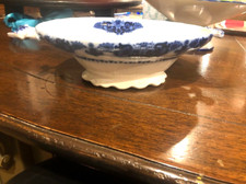 Antique Flow Blue Touraine Pattern Oval Vegetable / Serving Bowl with Handles — listing 3