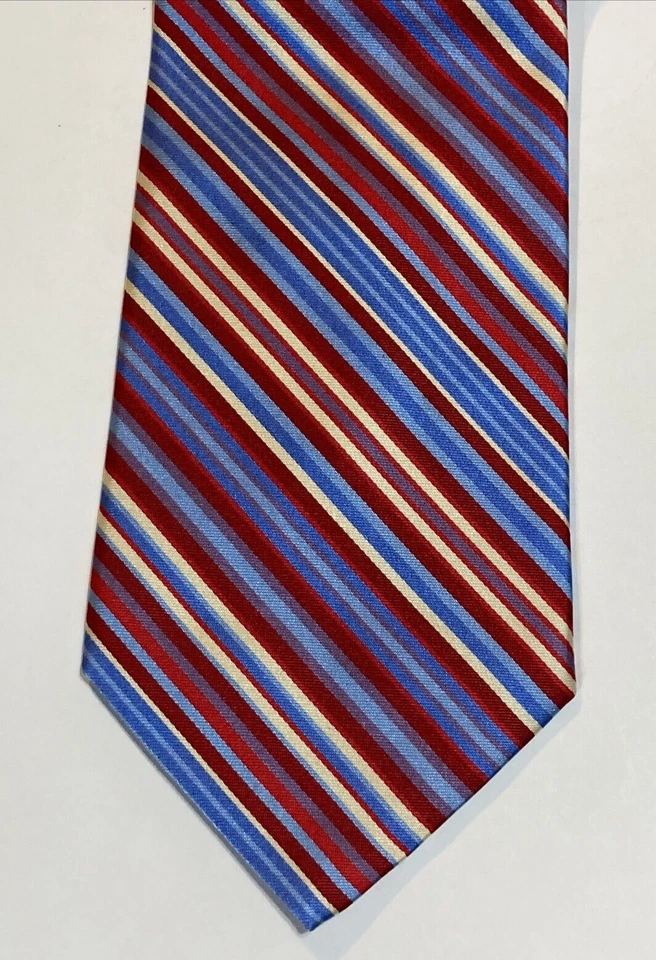Gravata de seda masculina listrada vermelha azul creme Talbots - Imagem 2 de 4