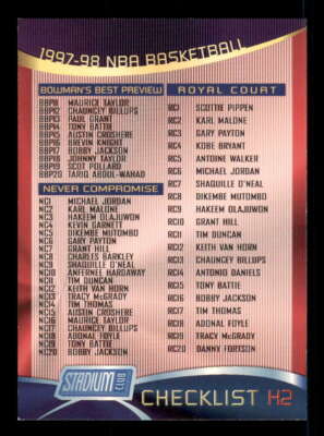 1997-98 Topps Stadium Club Checklist Hobby #H2B Series Two/2 Even Inserts  NBA