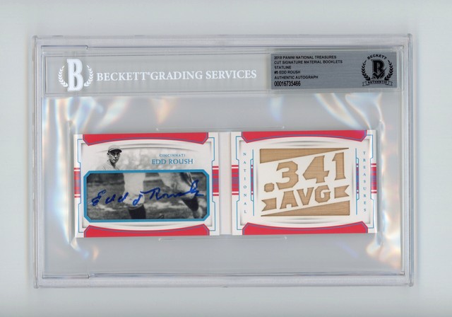 Edd Roush 2018 National Treasures 10/10 Cut Signature Booklet Auto NT SP BAS COA