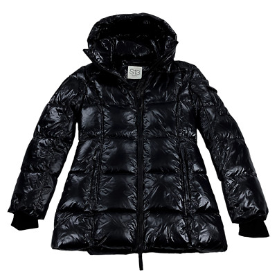 S13 Gramercy Puffer Hooded Jacket Womens Size M SLIM FIT Down Coat Gloss Black