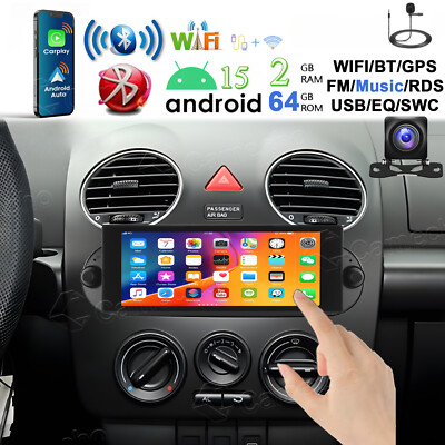 Apple Carplay Android 15 Autoradio GPS Navi WiFi RDS Für VW New Beetle + Kamera