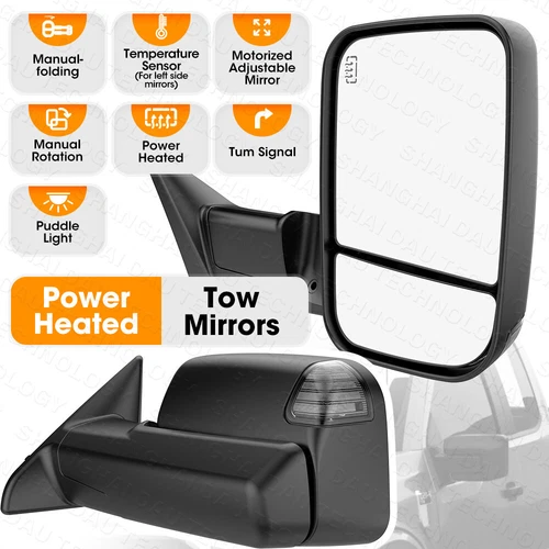 2PCS Power Heated Tow Mirrors For 2009-18 Dodge Ram 1500 2010-18 2500 3500 LH+RH