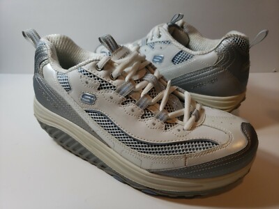Skechers Shape-Ups Jump Start Shoes Womens White Silver Blue